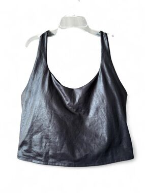 Fabletics Black Faux Leather Scoop Neck Built In Bra Tank Top